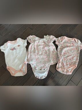 Set of 3 Baby Girl Floral & Pink Bodysuits